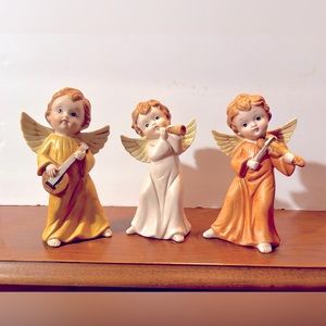 Homco Ceramic Angels Playing Musical Instruments (3pc) Great Condition. No Chips